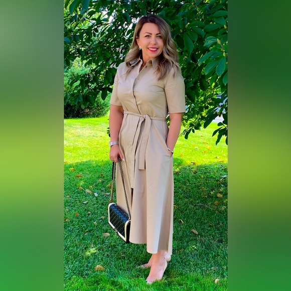 BOSS Hugo Boss Stretch Cotton Shirt Dress Sand Color EXQUISITE* - Picture 11 of 15